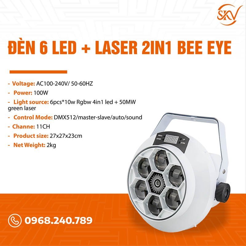 Đèn 6 Led + Laser 2in1 Bee Eye