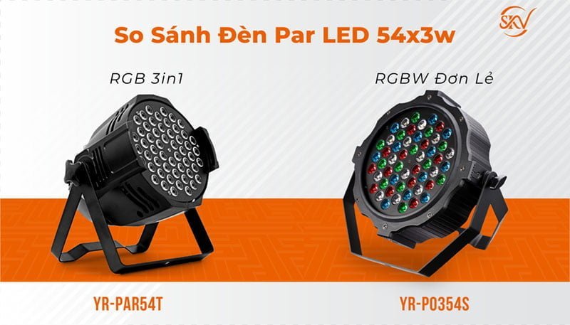 So sánh Đèn Par LED 54x3w RGB 3in1 và Đèn Par LED 54x3w RGBW